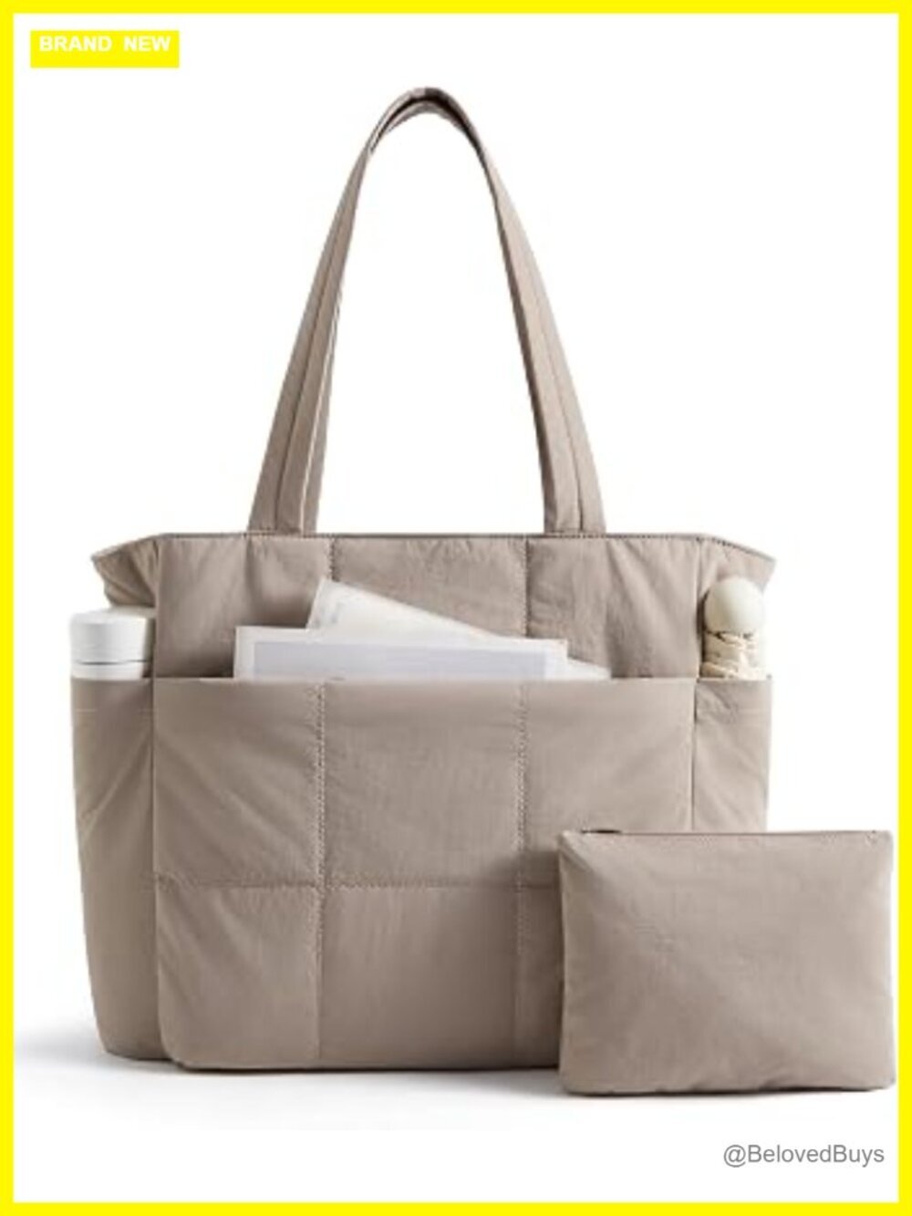 2-Pc Puffy Tote Bag Set with Compartments Lightweight Large Shoulder Handbags